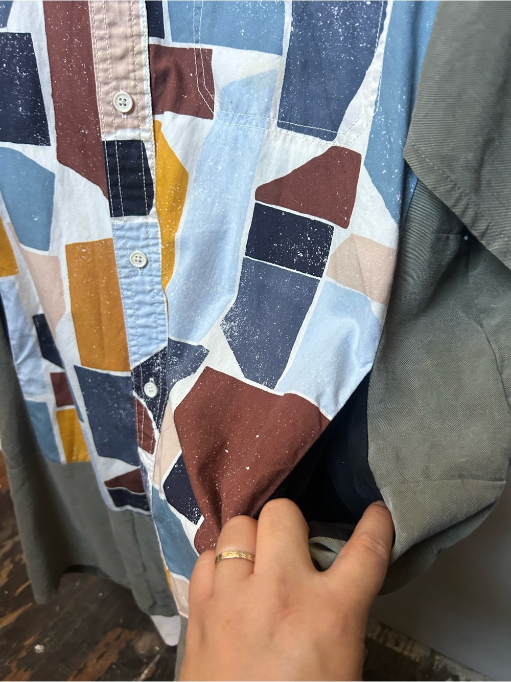 Upcycled Geometric Colorblock Button-Front Dress - Picture 3 of 4